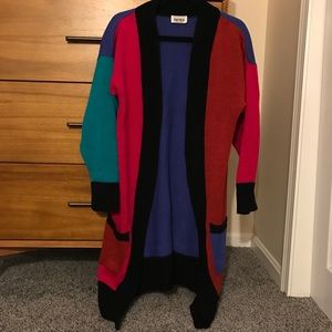 Vintage Colorblock Long Cardigan